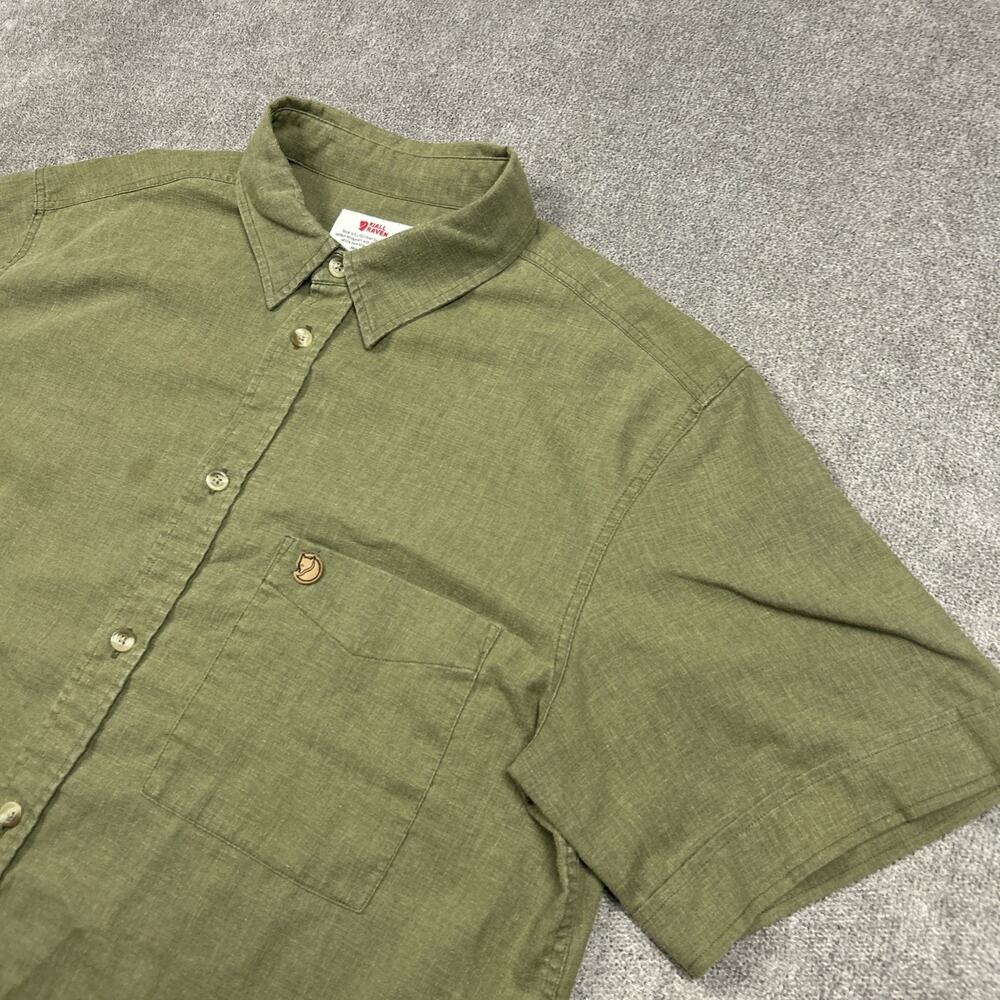 Fjallraven Ovik Travel Shirt Mens Medium Comfort Fit Hemp Blend Green Button Up